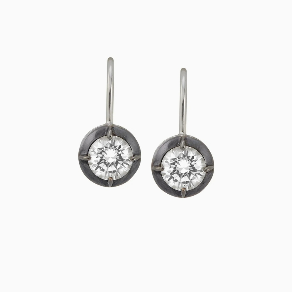 LUCIEN WHITE SAPPHIRE LEVERBACK, SILVER. Price FIRM.